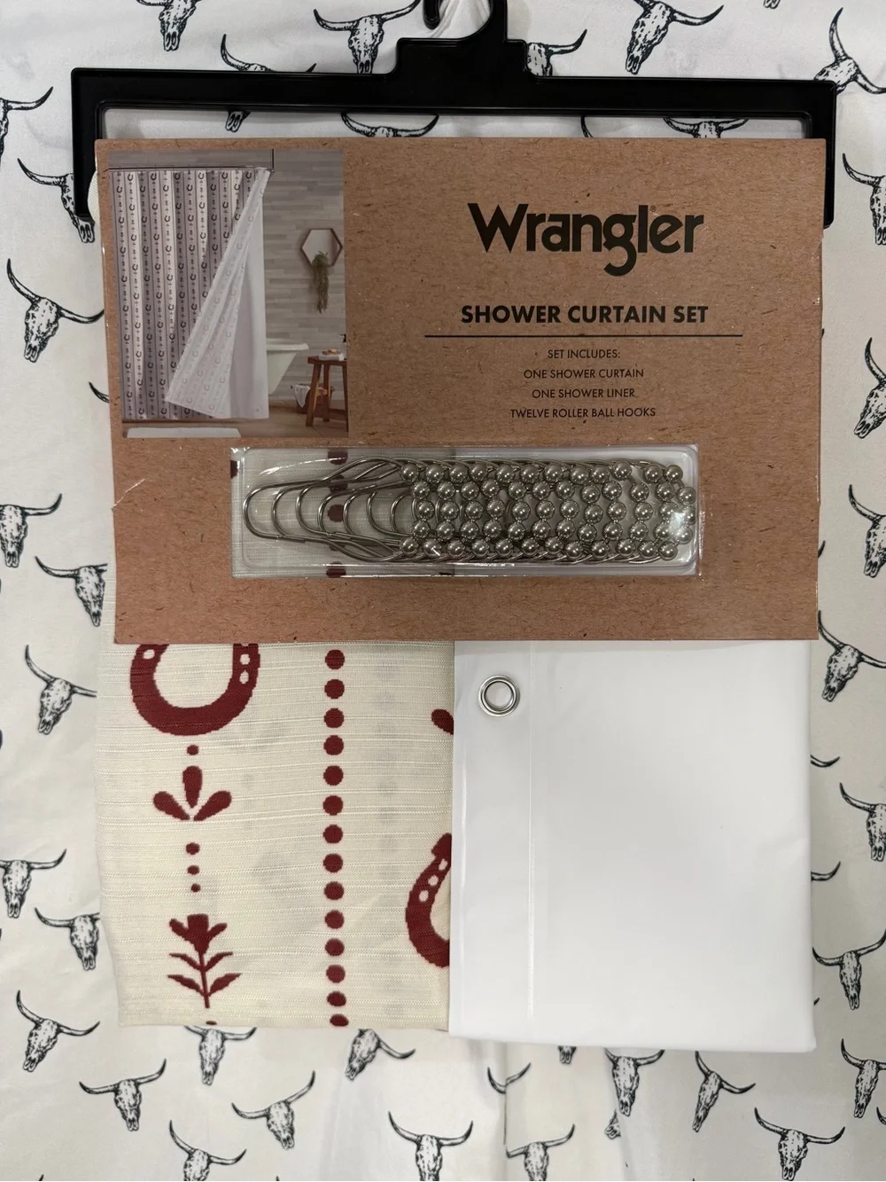Wrangler Cream and Red Western Pattern Shower Curtain Set